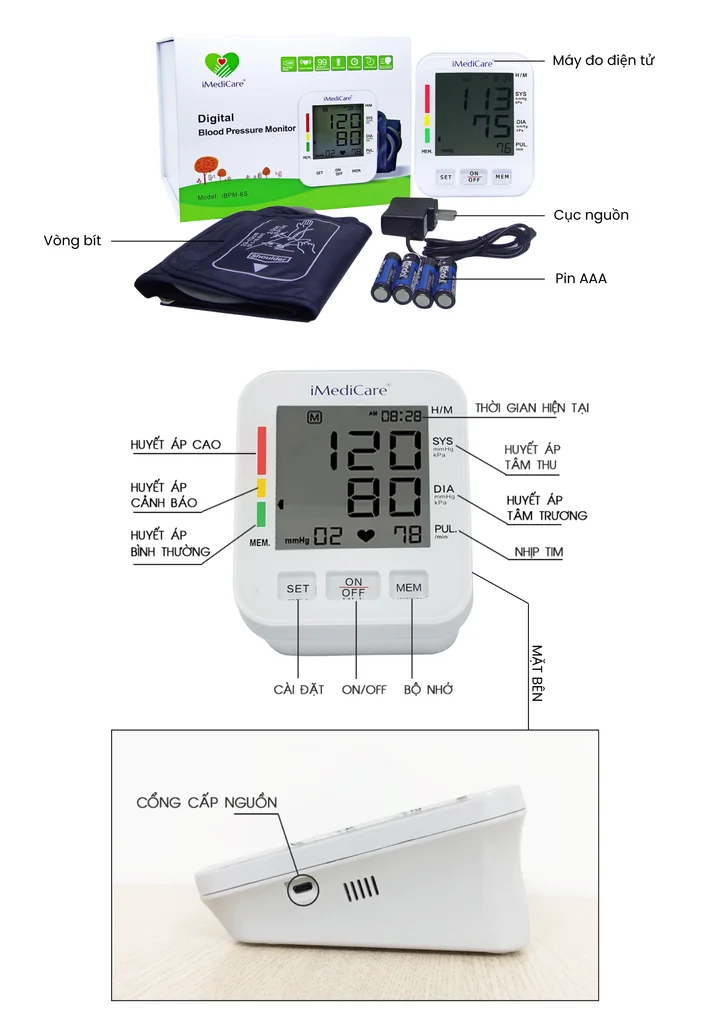 Cấu tạo máy đo huyết áp bắp tay điện tử iMediCare iBPM-6S