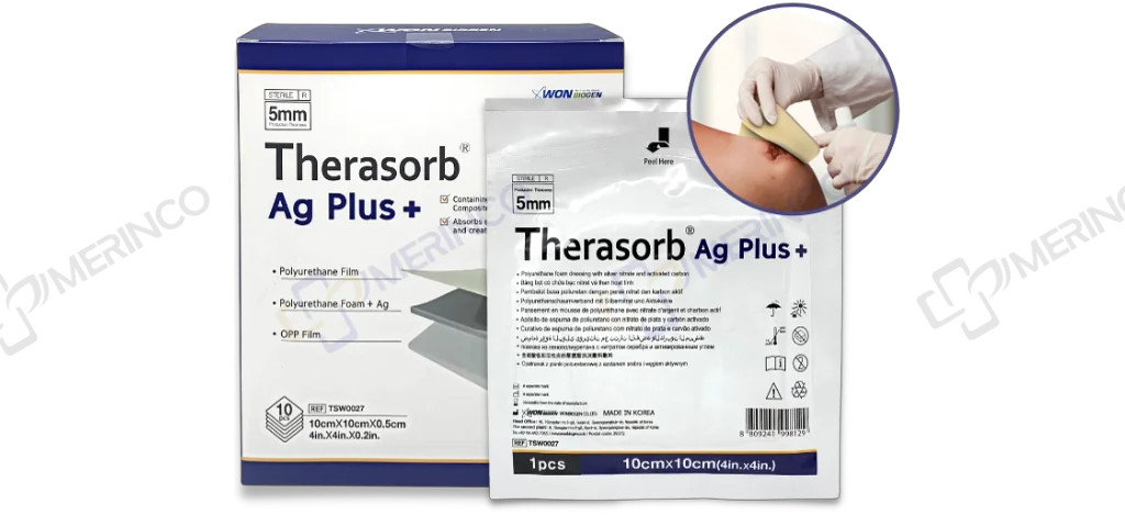 Băng gạc xốp tẩm bạc kháng khuẩn Therasorb® Ag Plus siêu thấm hút không dính vào vết thương 10cmx10cm