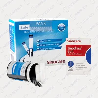 Que thử đường huyết Safe-Accu Sinocare (50 que) tặng kèm kim chích máu