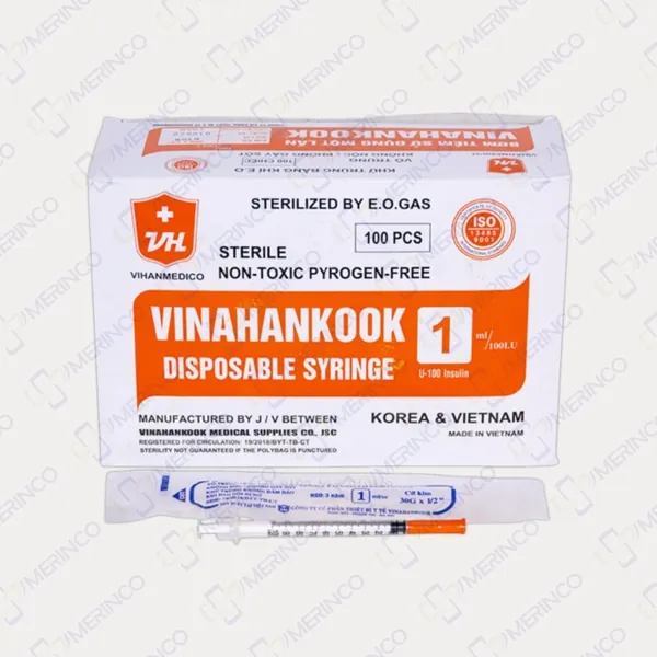 Bơm tiêm insulin sử dụng 1 lần Vinahankook 1ml U100