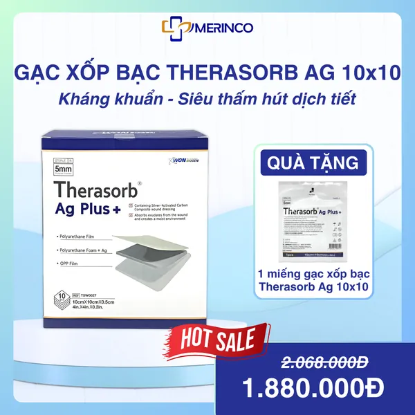 Gạc xốp tẩm bạc kháng khuẩn Therasorb® Ag Plus, hút dịch tiết vết thương (hộp)