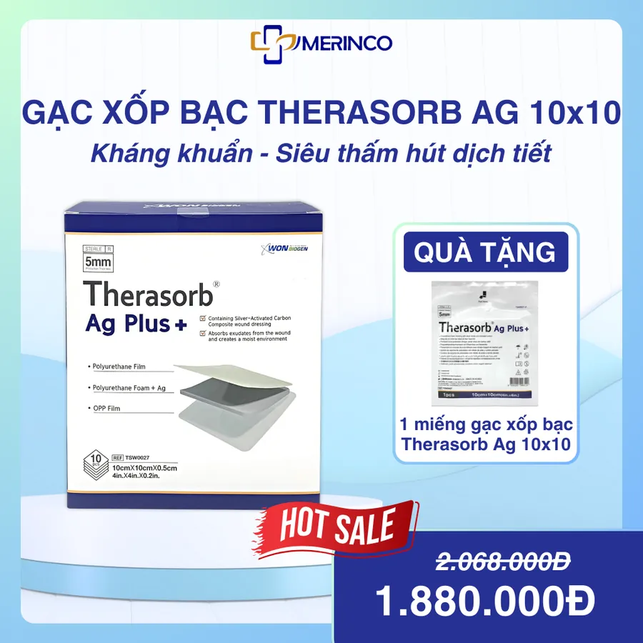 Gạc xốp tẩm bạc kháng khuẩn Therasorb® Ag Plus, hút dịch tiết vết thương (hộp)