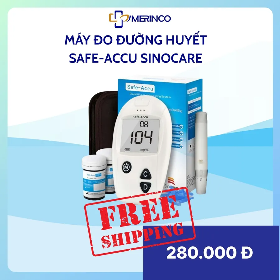 Máy đo đường huyết Safe-Accu Sinocare - Tặng kèm 50 que thử + 50 kim chích máu